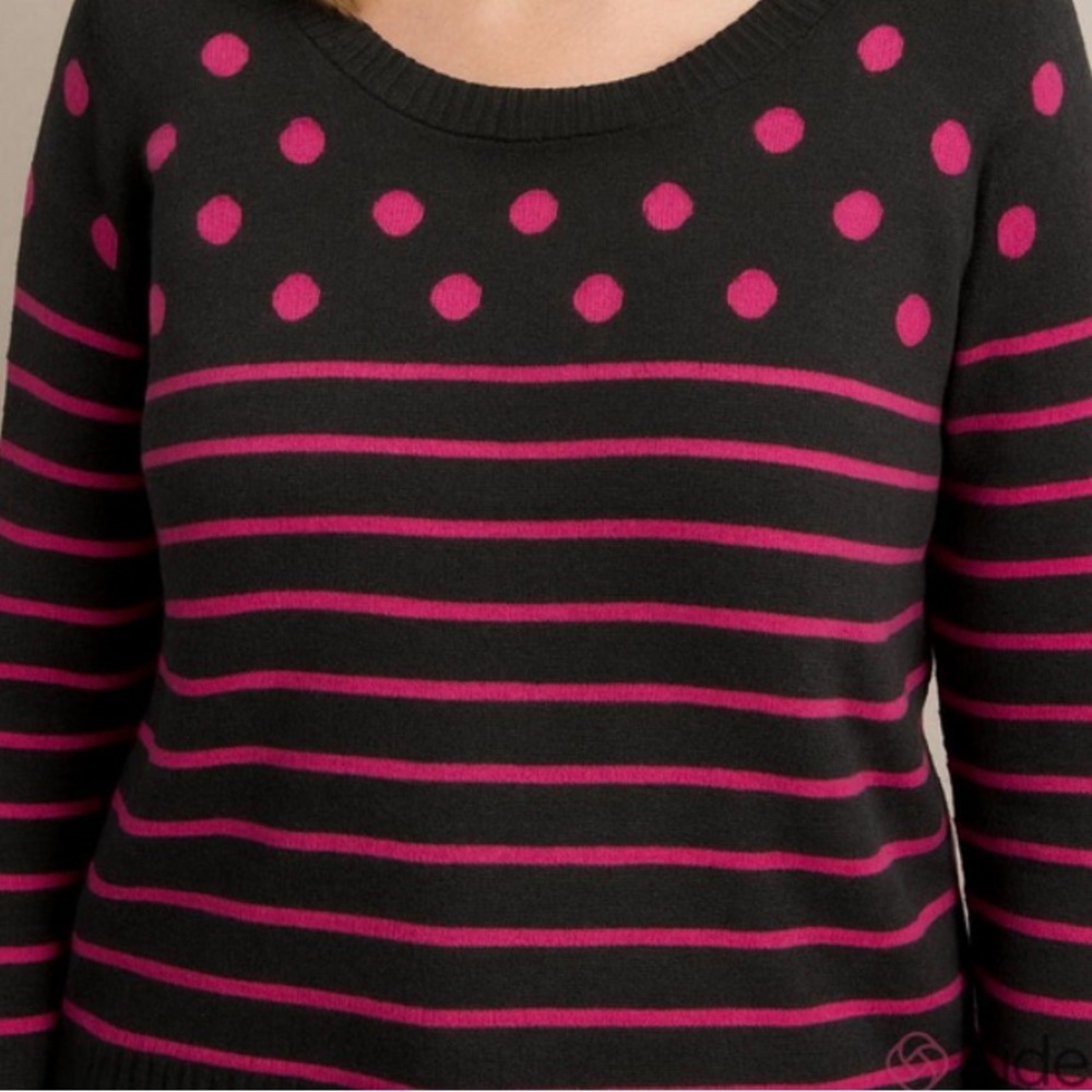 TORRID Womens Size 1 Pink Gray Sweater Plus Polka Dot Striped Knit Pullover Soft